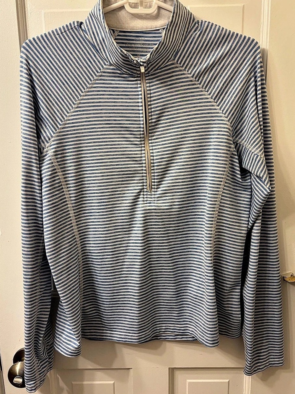 Vineyard Vines Performance Half Zip Pullover Striped Half Zip in Blue & White Si